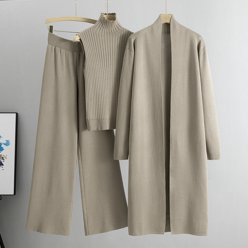 Eloise | Women’s 3 Piece Sweater Set with Long Cardigan and Wide Leg Pants