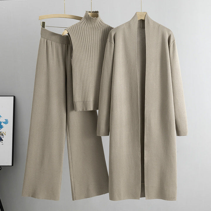 Eloise | Women’s 3 Piece Sweater Set with Long Cardigan and Wide Leg Pants