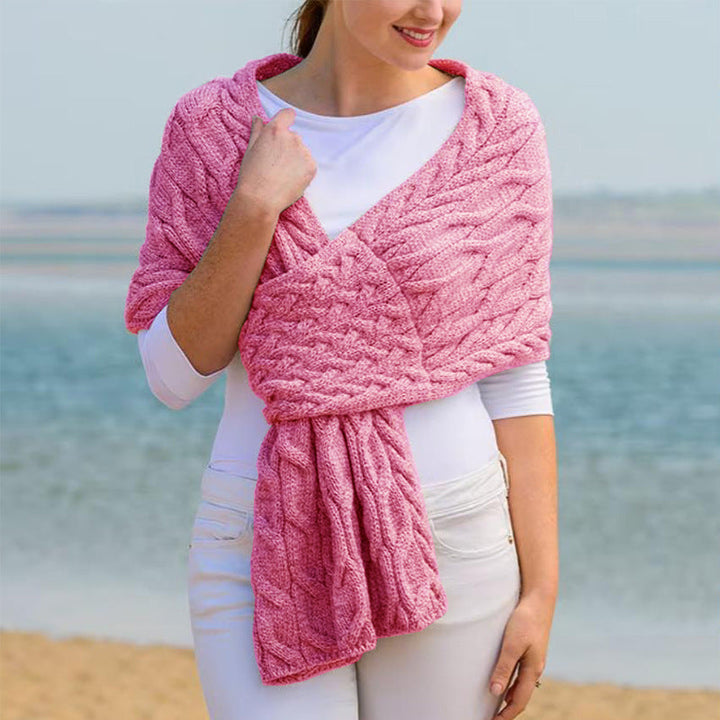 Fiona | Women’s Cable Knit Wrap Shawl with Pull-Through Slot