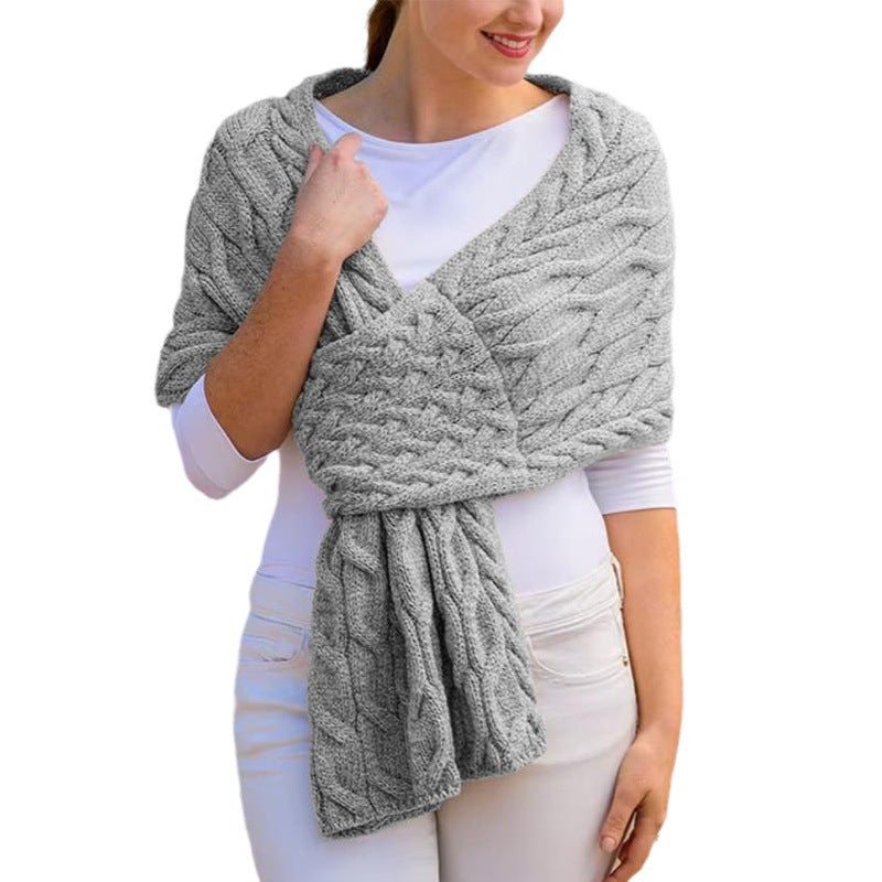 Fiona | Women’s Cable Knit Wrap Shawl with Pull-Through Slot