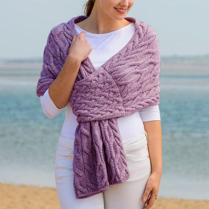 Fiona | Women’s Cable Knit Wrap Shawl with Pull-Through Slot