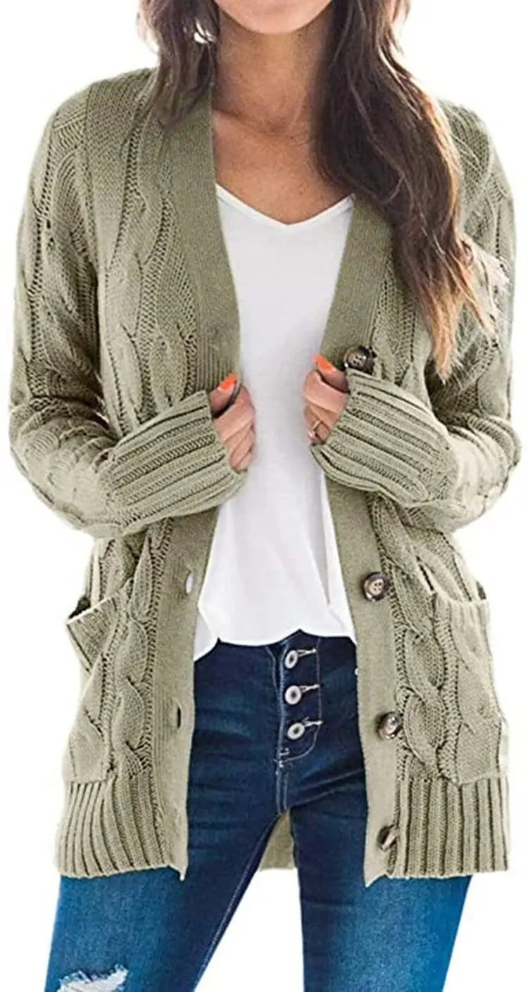 Mirabel | Women’s V Neck Cable Knit Cardigan