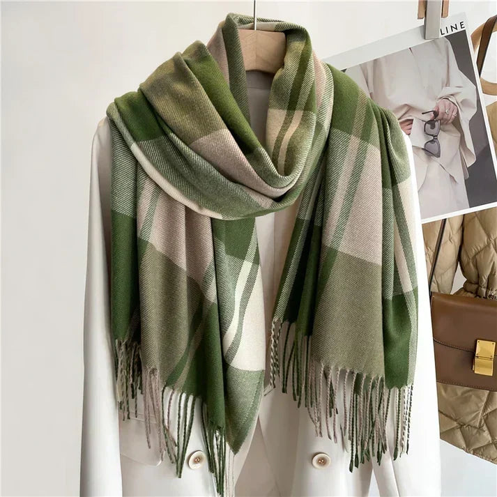 Emery | Women’s Large Check Scarf with Tassel Fringe