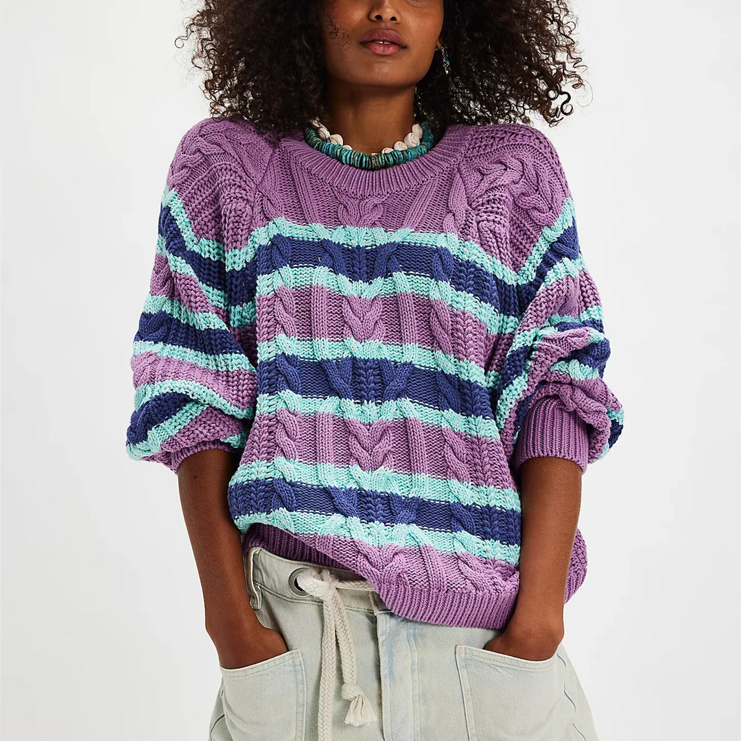 Wilhelmina | Women's Multicolor Striped Cable Knit Sweater
