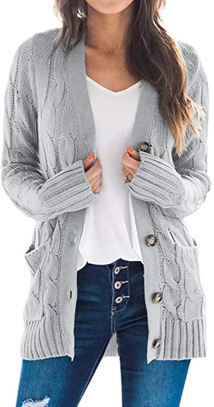 Mirabel | Women’s V Neck Cable Knit Cardigan