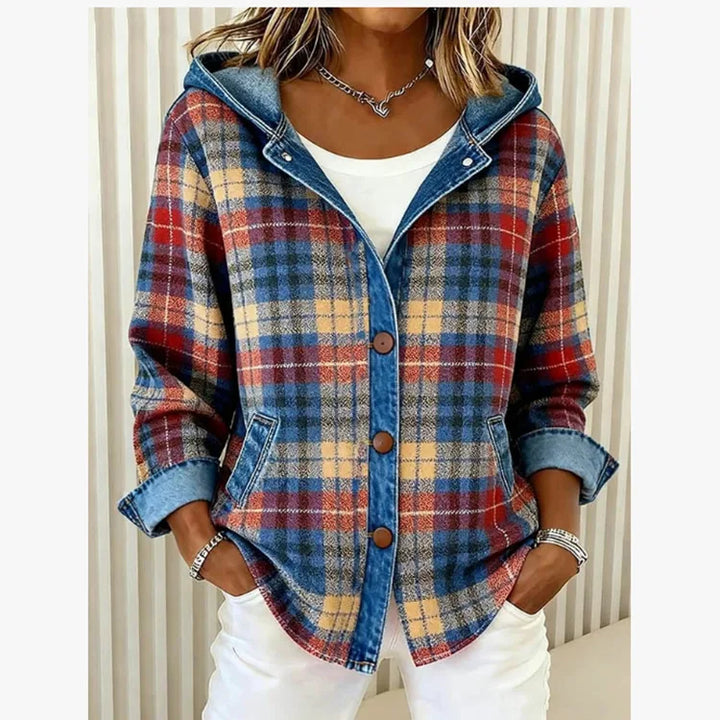 Marisa | Women’s Hooded Plaid Jacket with Contrast Trim