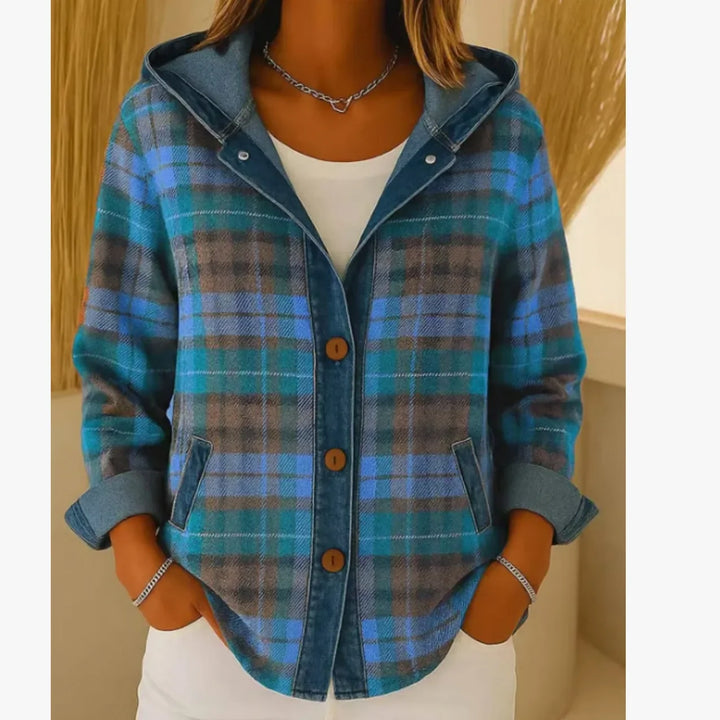 Marisa | Women’s Hooded Plaid Jacket with Contrast Trim