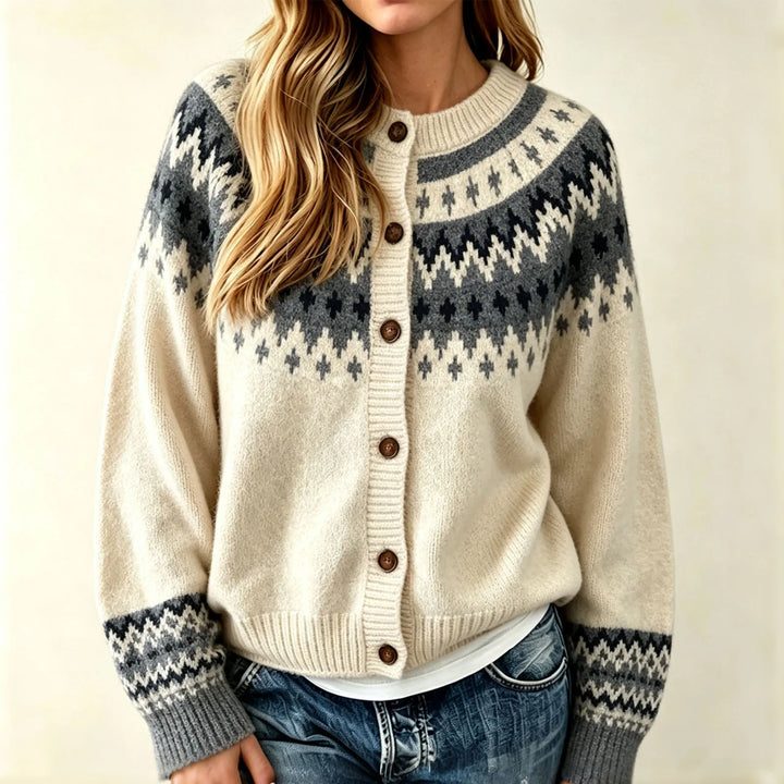 Liv | Women’s Fair Isle Crew Neck Knit Cardigan