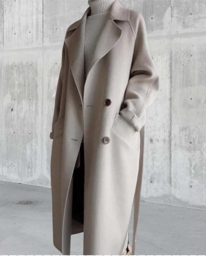 Penelope | Women's Long Wool Coat with Notched Lapel and Belt