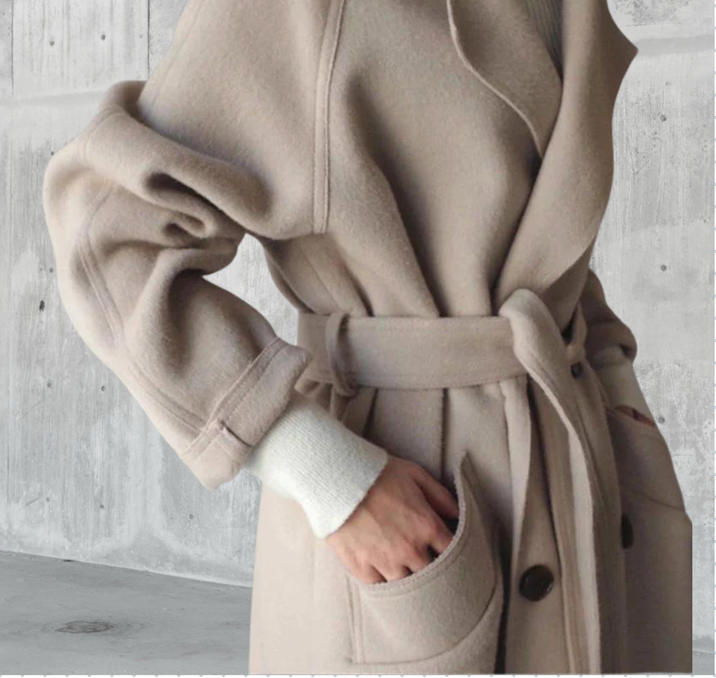 Penelope | Women's Long Wool Coat with Notched Lapel and Belt