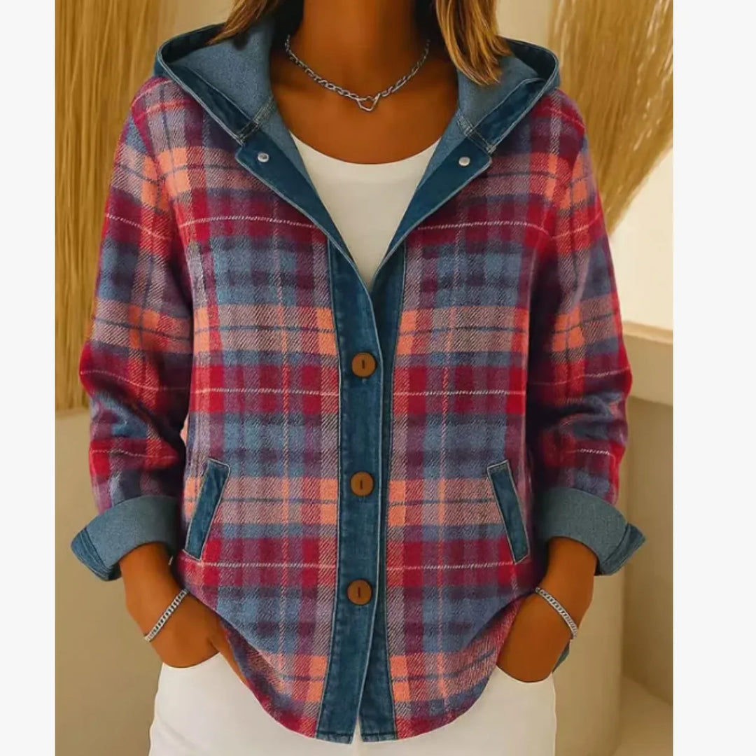 Marisa | Women’s Hooded Plaid Jacket with Contrast Trim