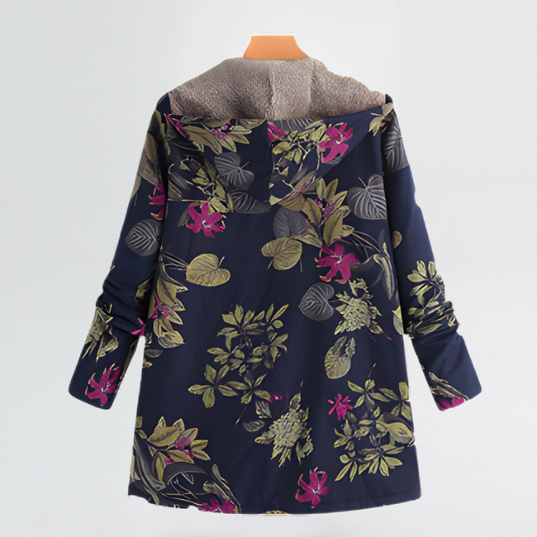 Marguerite | Women's Quilted Floral Print Hooded Jacket with Sherpa Lining