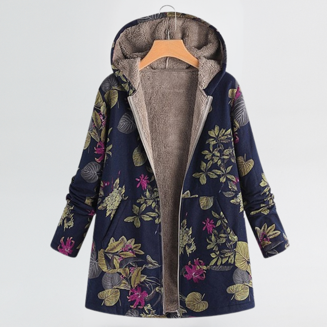 Marguerite | Women's Quilted Floral Print Hooded Jacket with Sherpa Lining