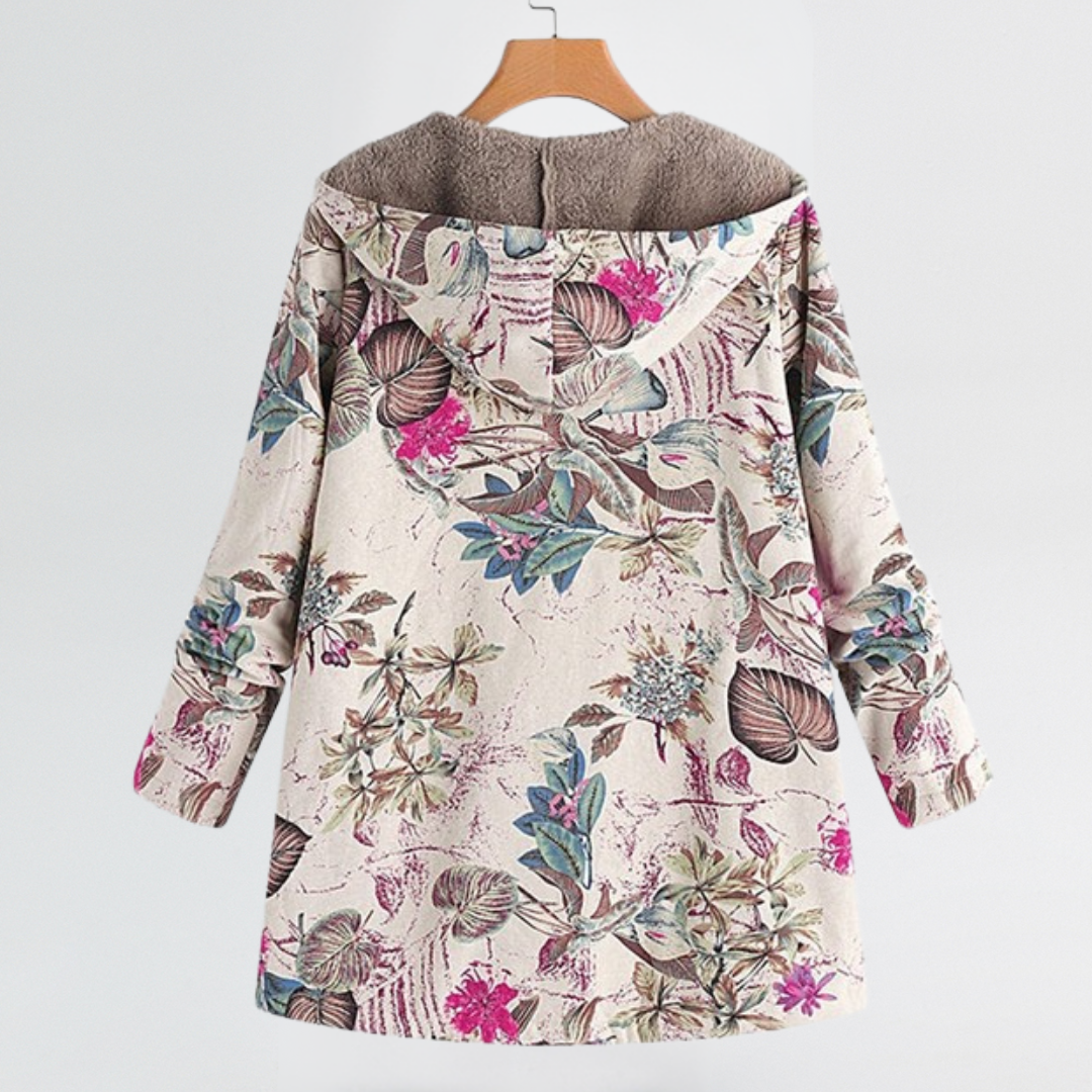 Marguerite | Women's Quilted Floral Print Hooded Jacket with Sherpa Lining