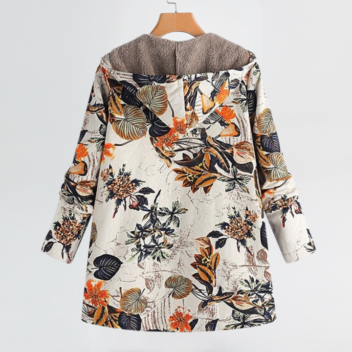 Marguerite | Women's Quilted Floral Print Hooded Jacket with Sherpa Lining