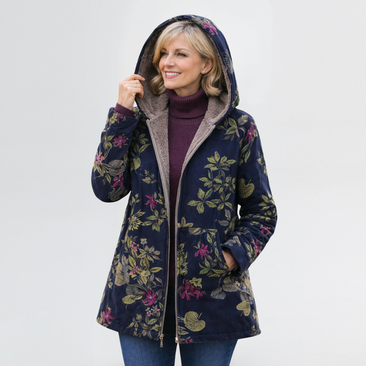 Marguerite | Women's Quilted Floral Print Hooded Jacket with Sherpa Lining
