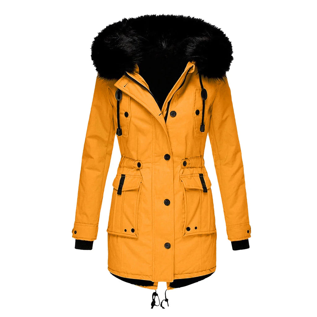Genevieve | Women's Faux Fur Hooded Parka Jacket with Drawstring Waist