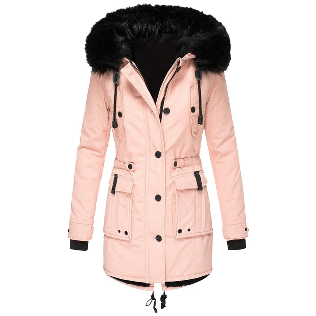 Genevieve | Women's Faux Fur Hooded Parka Jacket with Drawstring Waist