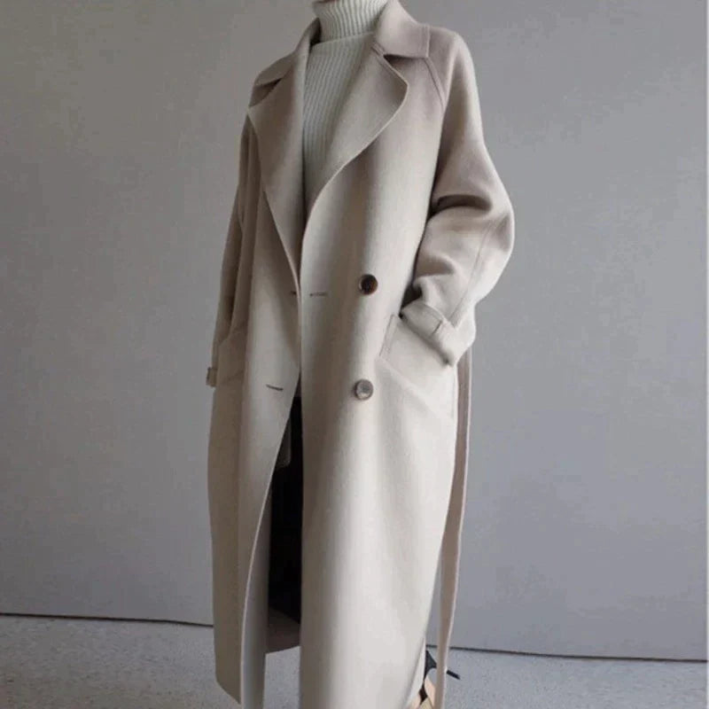 Penelope | Women's Long Wool Coat with Notched Lapel and Belt