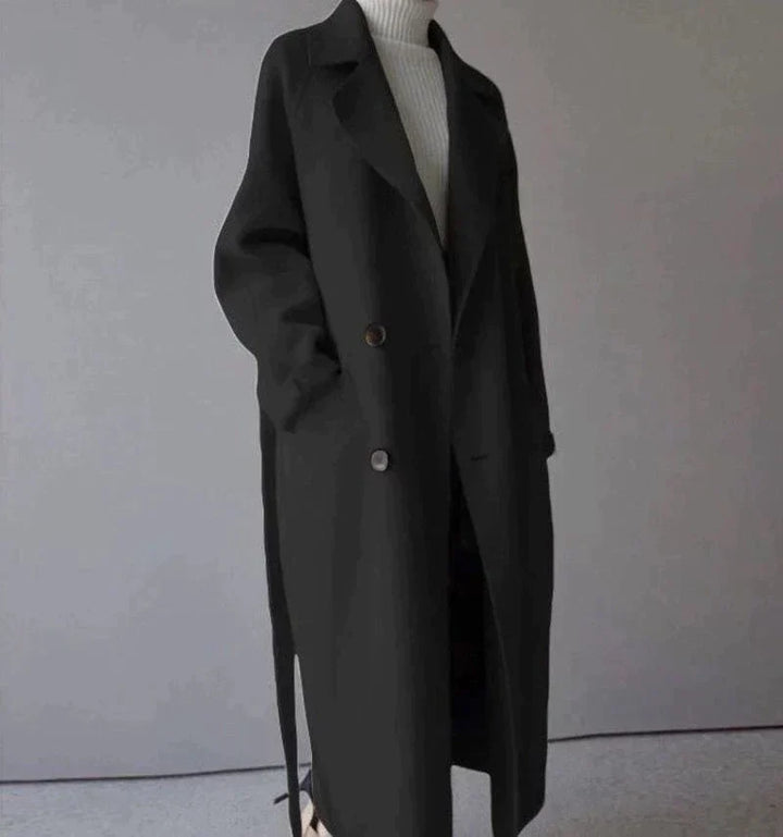 Penelope | Women's Long Wool Coat with Notched Lapel and Belt