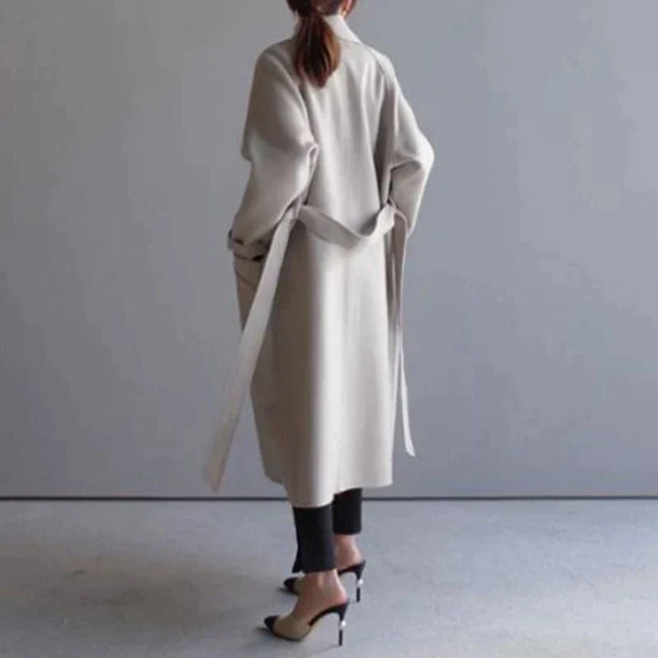 Penelope | Women's Long Wool Coat with Notched Lapel and Belt