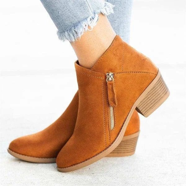 Casey | Women’s Suede Side Zip Block Heel Casual Ankle Boot