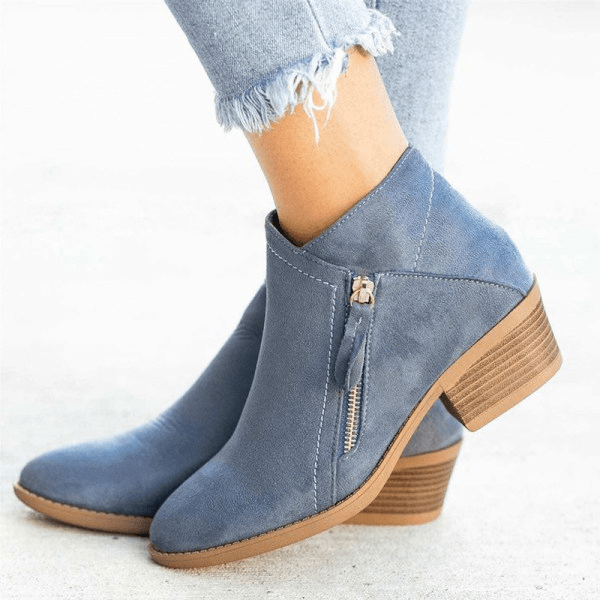 Casey | Women’s Suede Side Zip Block Heel Casual Ankle Boot