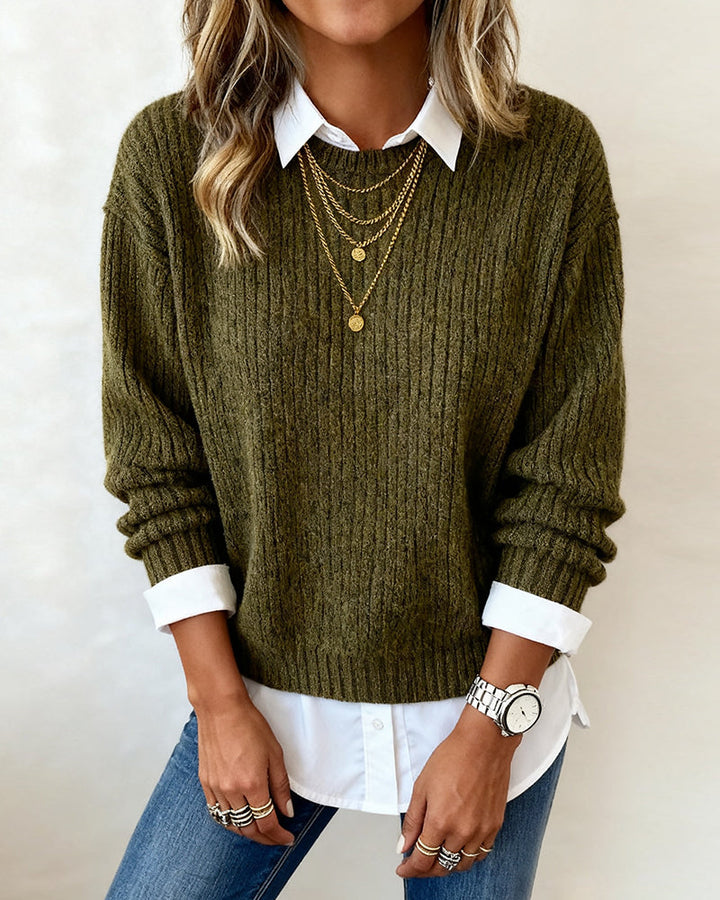 Ainsley | Women’s Layered Collared Crew Neck Sweater