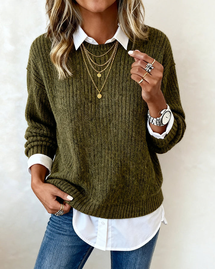 Ainsley | Women’s Layered Collared Crew Neck Sweater