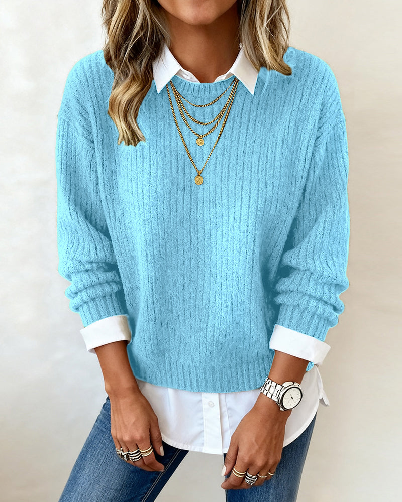 Ainsley | Women’s Layered Collared Crew Neck Sweater