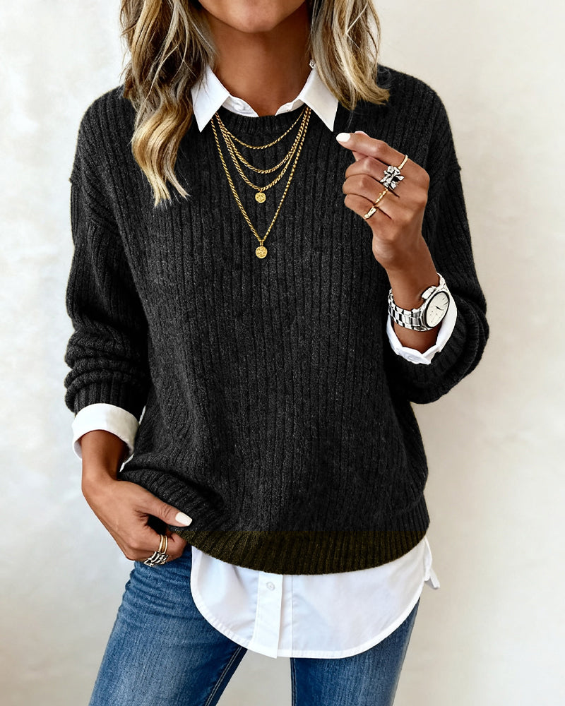 Ainsley | Women’s Layered Collared Crew Neck Sweater