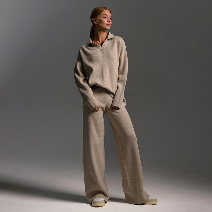 Kennedy | Women’s Collared Sweater Wide Leg Pants Set