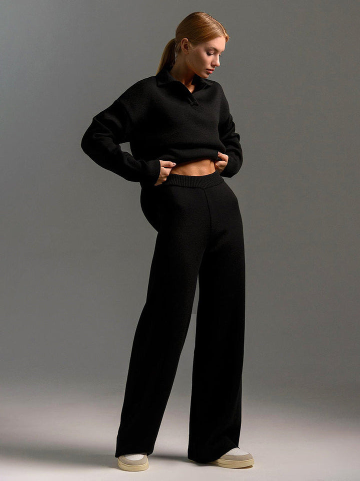 Kennedy | Women’s Collared Sweater Wide Leg Pants Set
