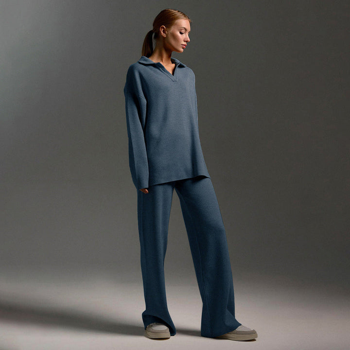 Kennedy | Women’s Collared Sweater Wide Leg Pants Set