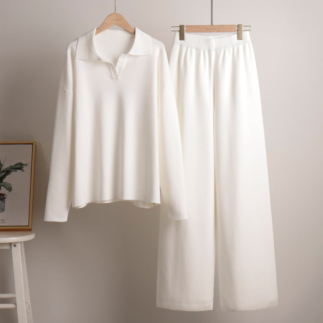 Kennedy | Women’s Collared Sweater Wide Leg Pants Set