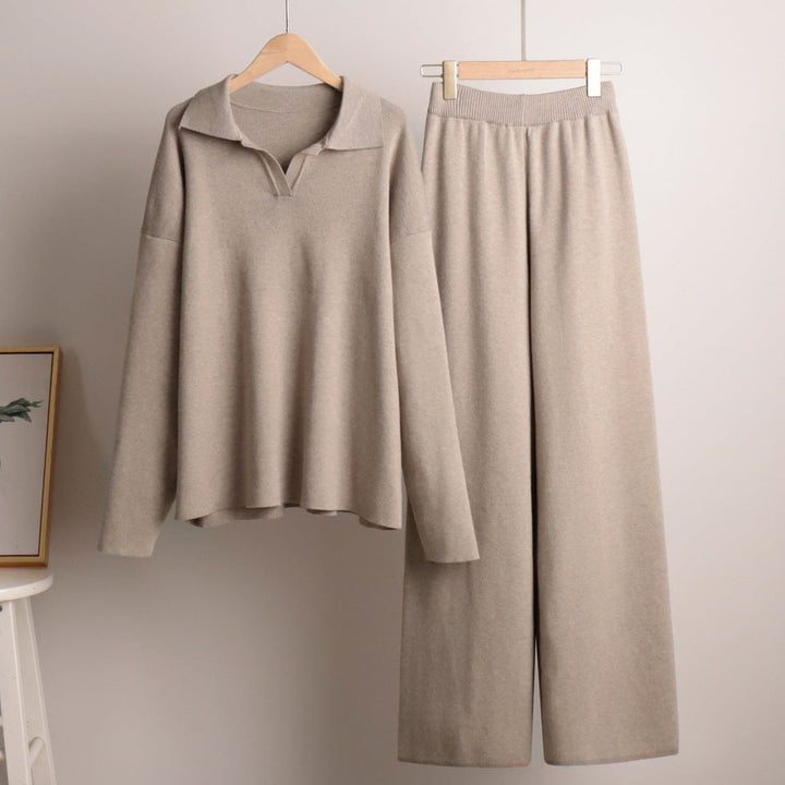 Kennedy | Women’s Collared Sweater Wide Leg Pants Set