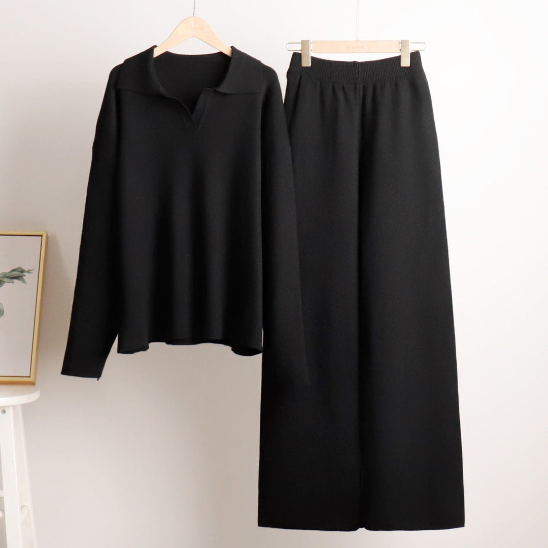 Kennedy | Women’s Collared Sweater Wide Leg Pants Set