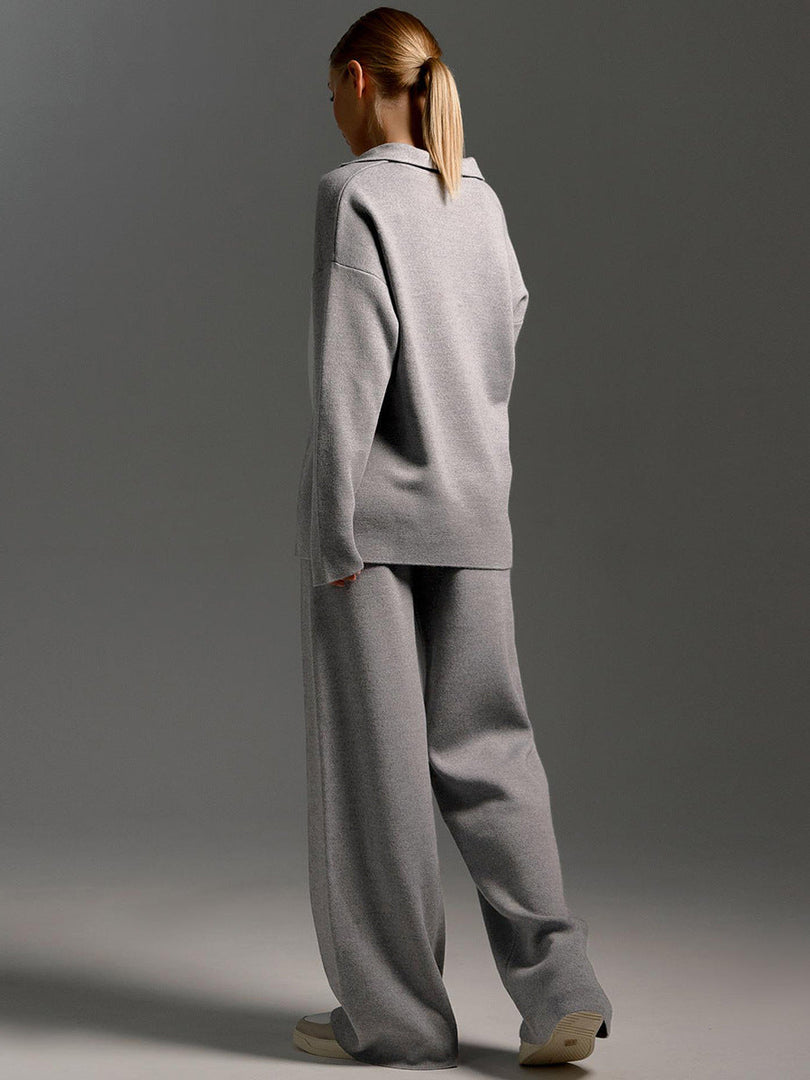 Kennedy | Women’s Collared Sweater Wide Leg Pants Set