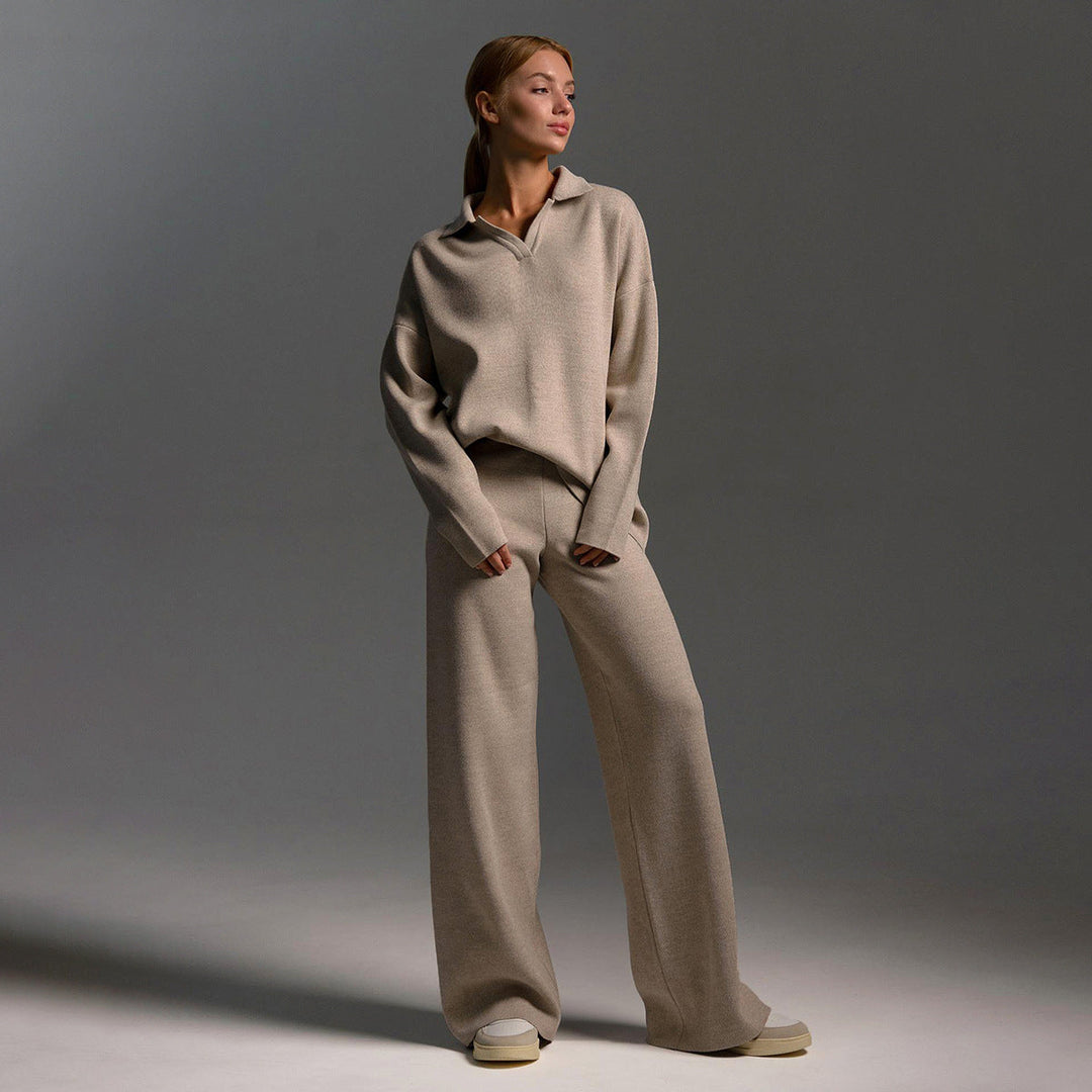 Kennedy | Women’s Collared Sweater Wide Leg Pants Set