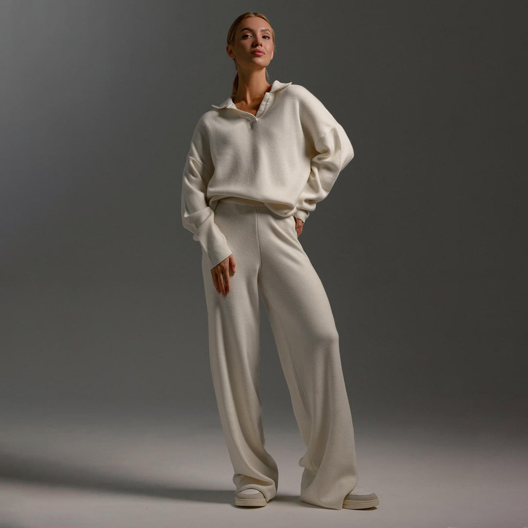Kennedy | Women’s Collared Sweater Wide Leg Pants Set