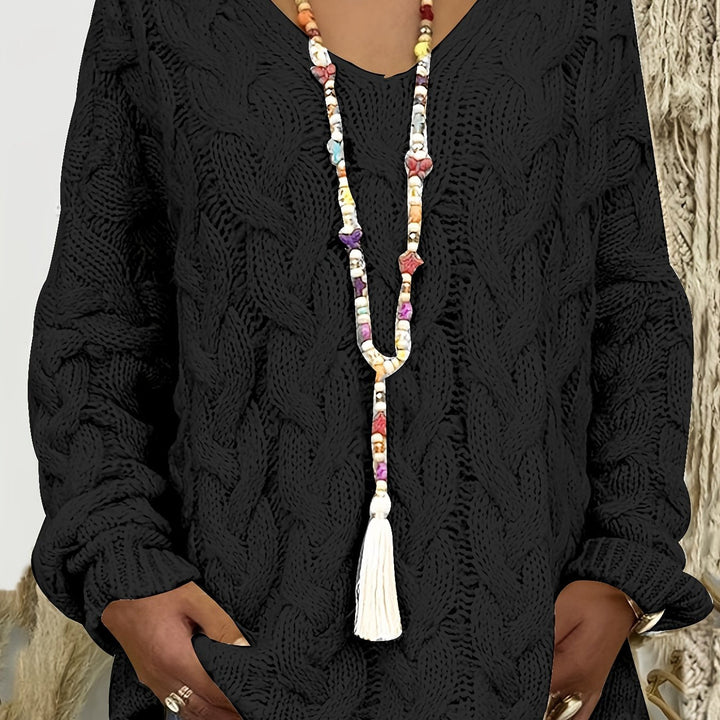 Adalyn | Women's Cable Knit V-Neck Sweater in Mountain Wool