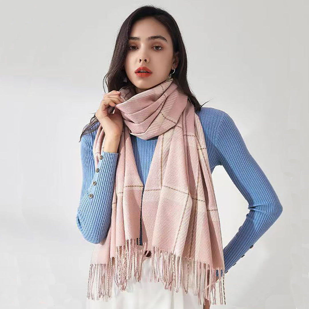 Mackenzie | Women’s Windowpane Check Fringe Scarf