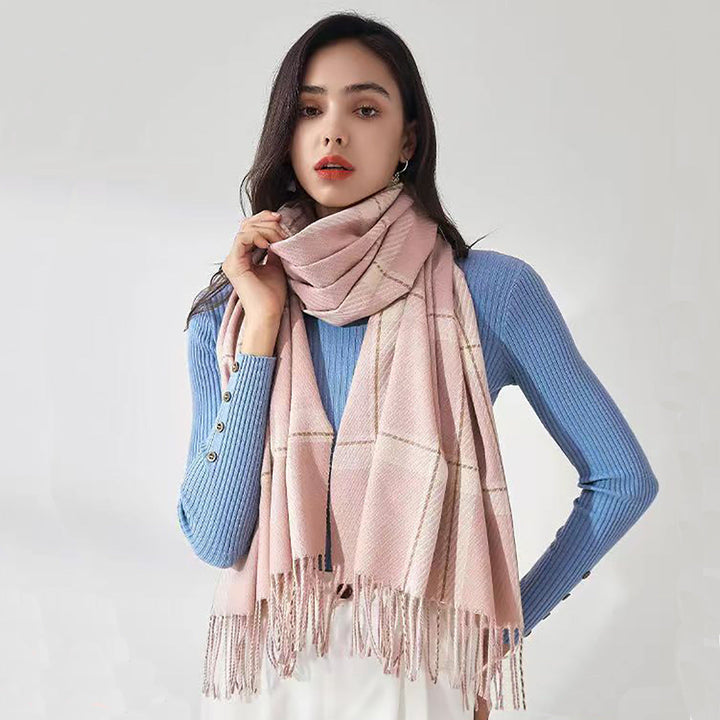 Mackenzie | Women’s Windowpane Check Fringe Scarf