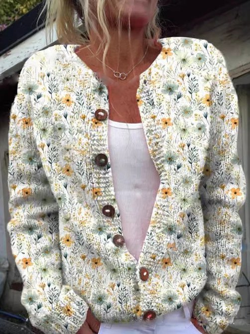 Mireille | Women's Floral Print Button Cardigan Sweater