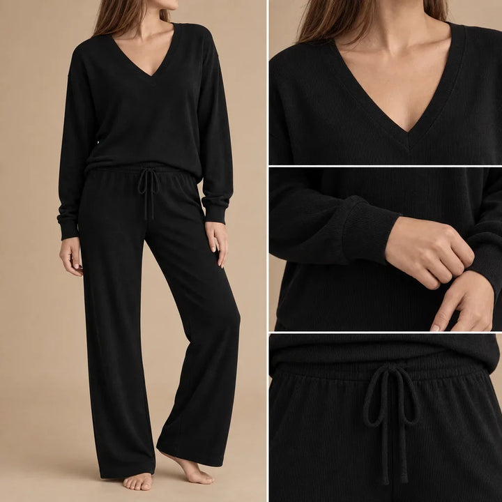 Sadie | Women’s V Neck Wide Leg Loungewear Set