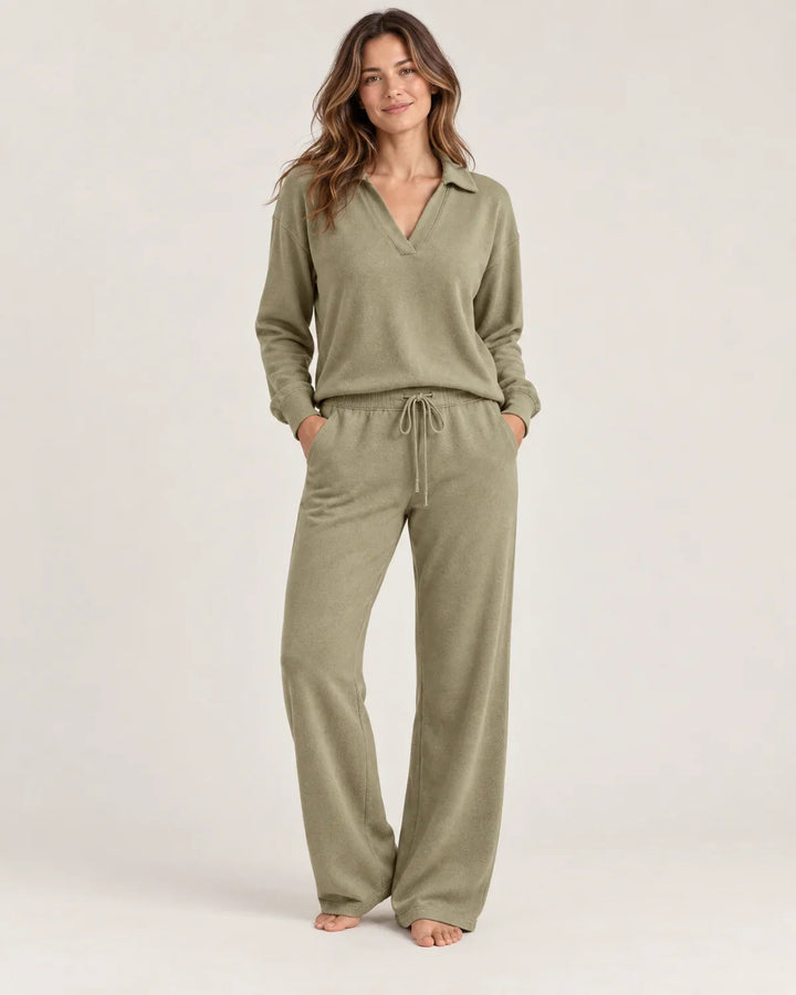Sadie | Women’s V Neck Wide Leg Loungewear Set