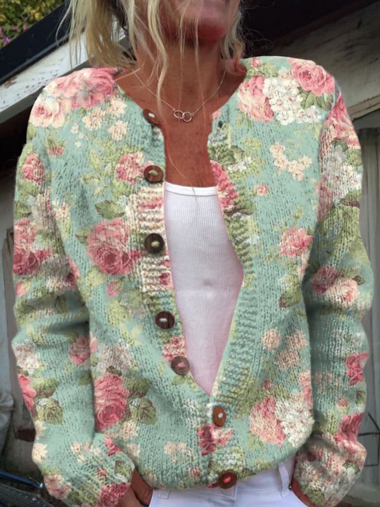 Mireille | Women's Floral Print Button Cardigan Sweater
