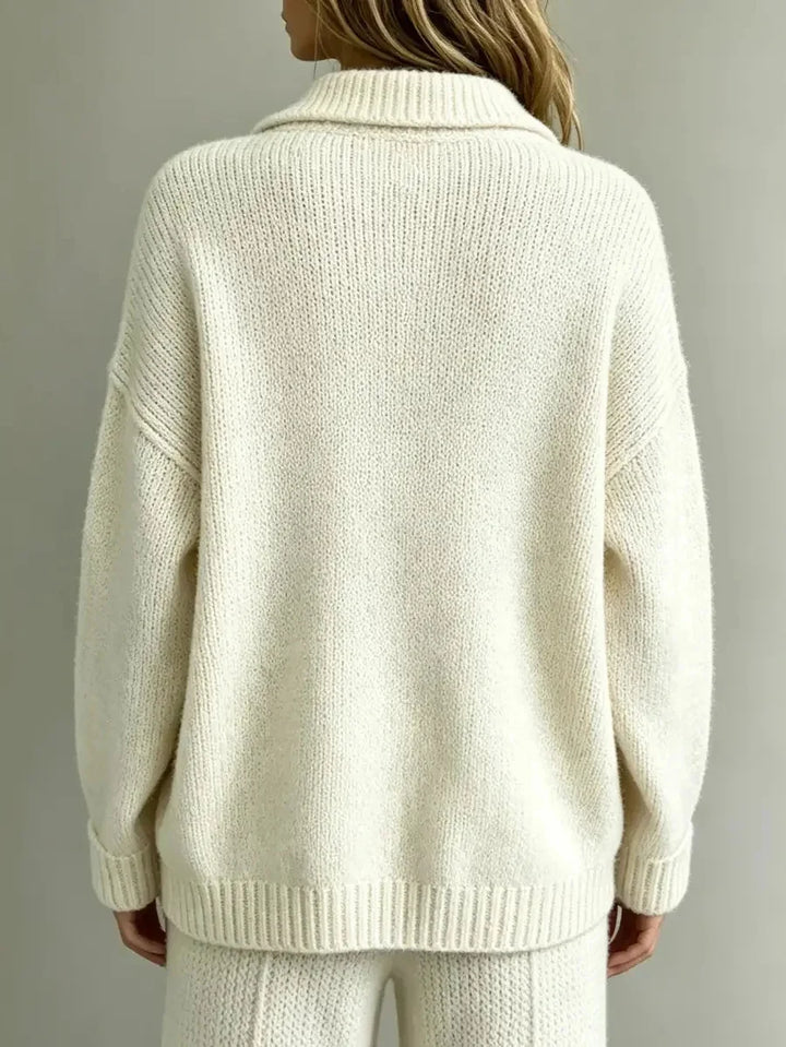 Lottie | Women's Oversized Polo Knit Sweater with Button Placket