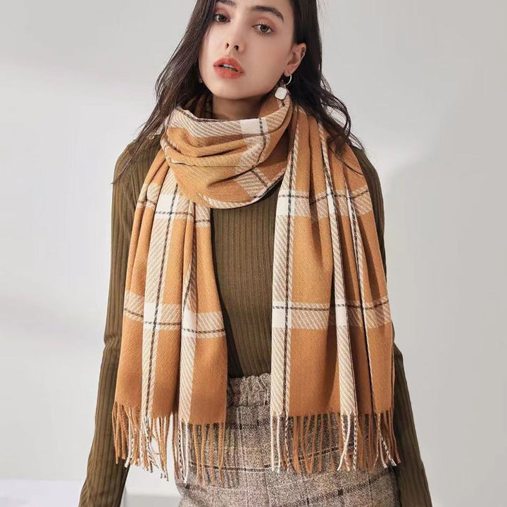 Mackenzie | Women’s Windowpane Check Fringe Scarf