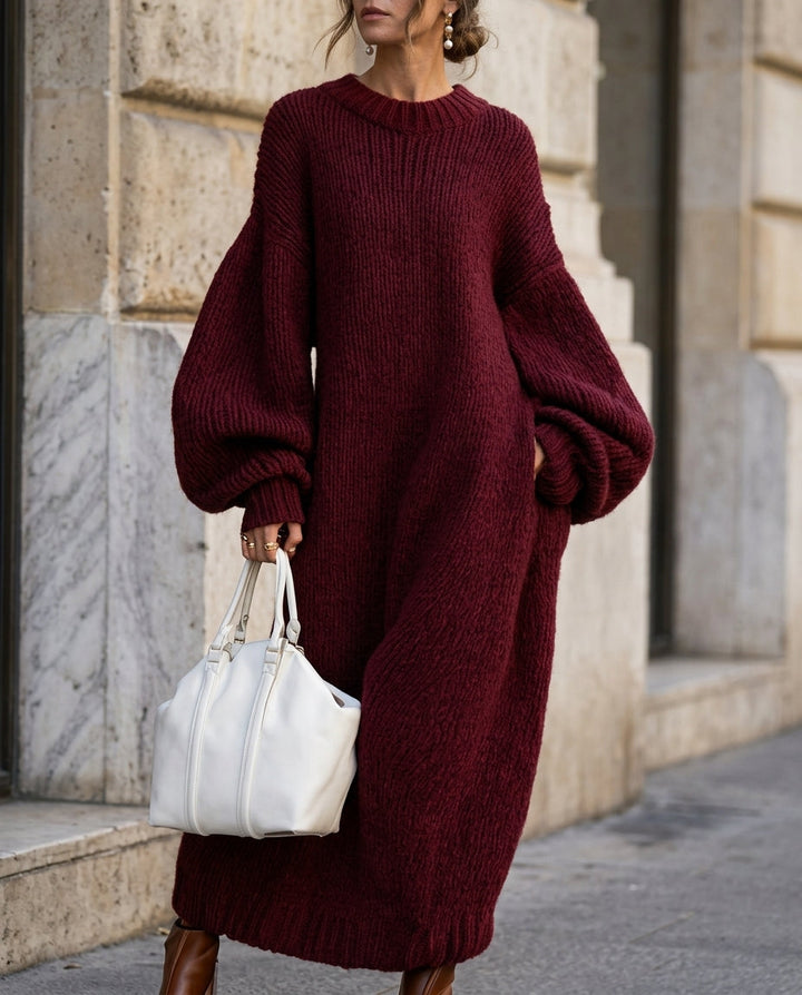 Avery | Women’s Oversized Puff Sleeve Long Sweater Dress
